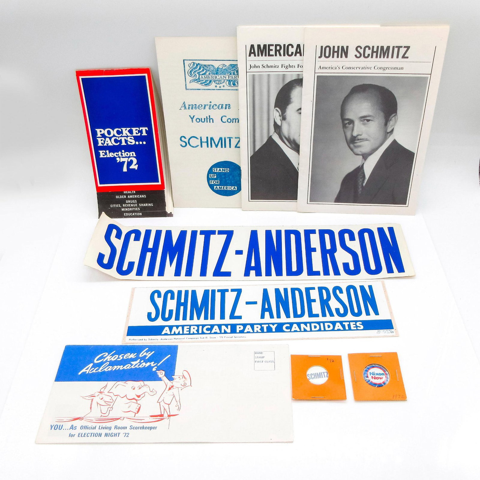 9pc 1972 Schmitz Nixon Campaign Buttons, Pins & Stickers Set (1 of 2)