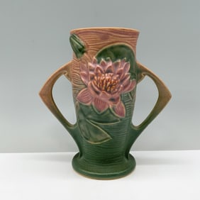Roseville Double Handle Vase, Pink Water Lily