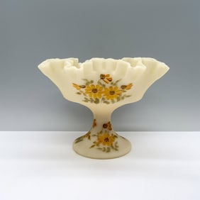 Fenton Custard Glass Compote Bowl, Sunflowers