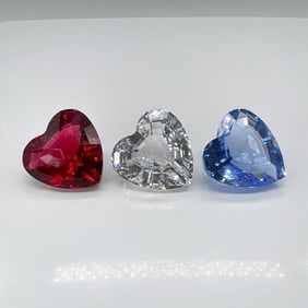 3pc Swarovski Crystal Paperweights Hearts Red, White, & Blue