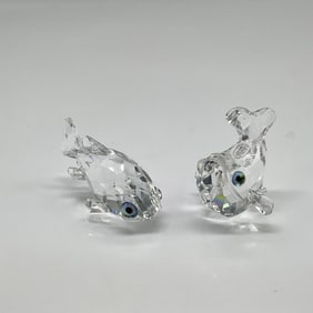 2pc Swarovski Silver Crystal Figurine, Baby Carp + Goldfish