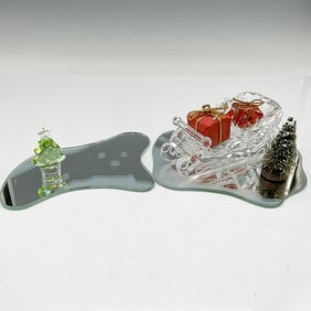 2pc Swarovski Silver Crystal Figurines Santa's Sleigh + Base