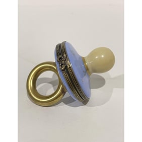Limoges France Keepsake Box, Blue Baby Pacifier Numbered