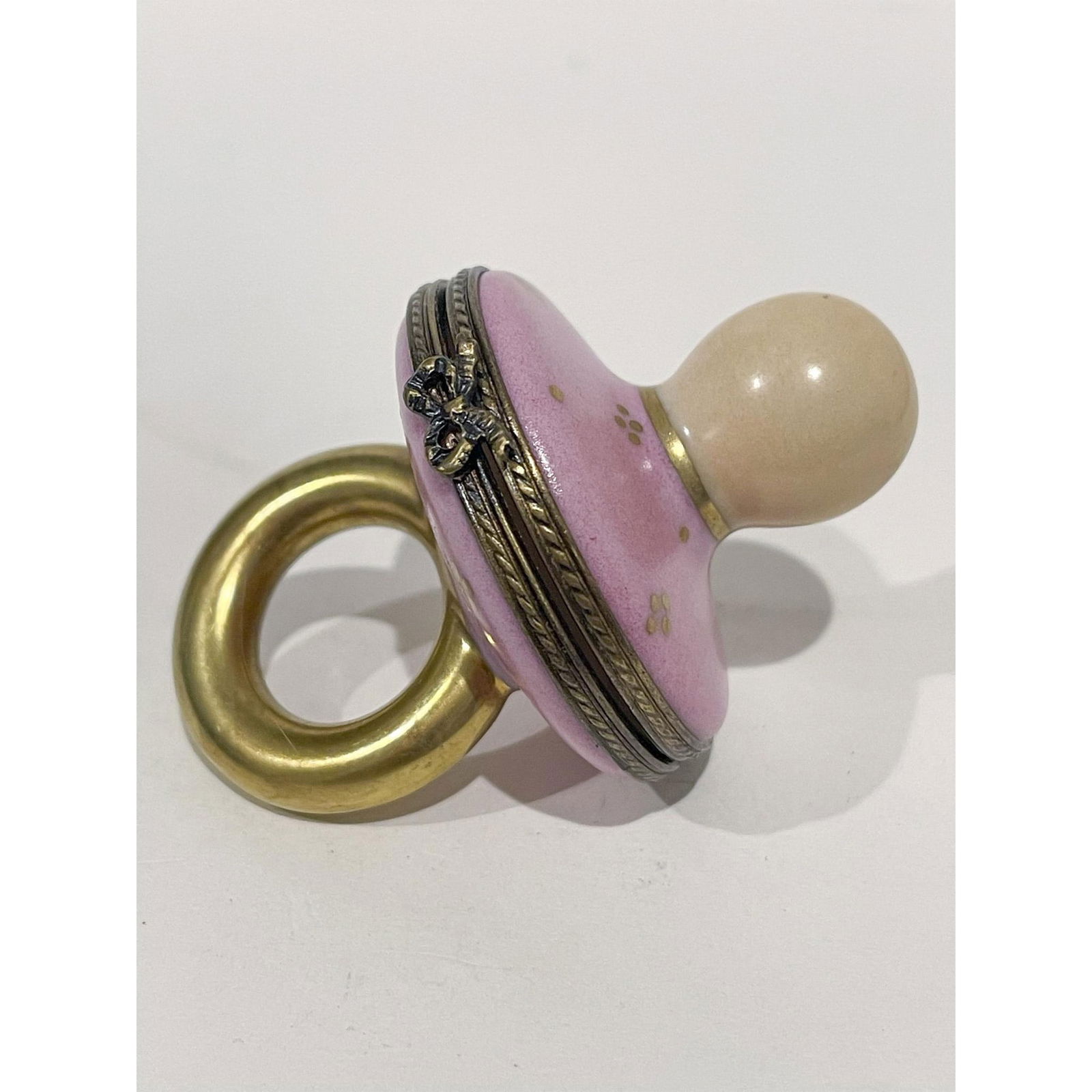 Limoges France Keepsake Box, Pink Baby Pacifier Numbered (1 of 4)