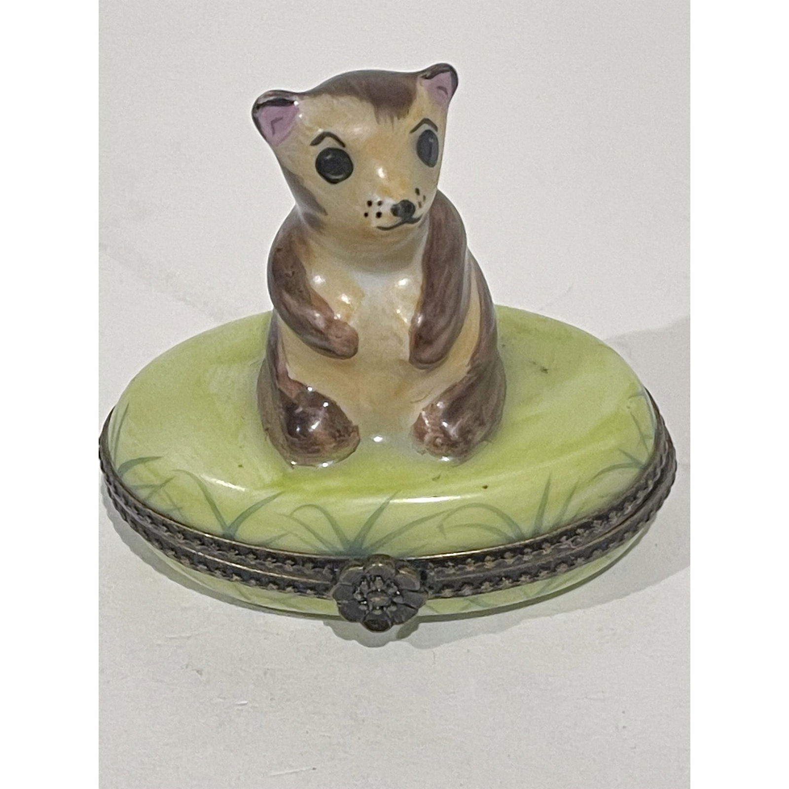 Limoges France Keepsake Box, Brown Bear Artist Initialed (1 of 4)