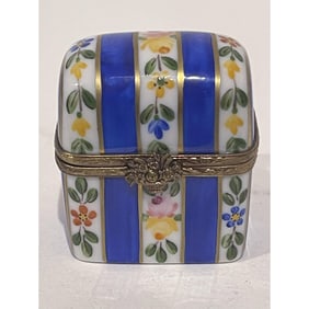 Limoges France Keepsake Box, Cobalt Victorian Floral Style