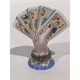 Limoges France Keepsake Box, Full House Poker Hand