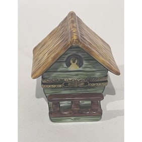 Limoges France Keepsake Box, Green Faux Bois Bird House