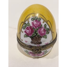 Limoges France Keepsake Box, Porcelain Egg with Thimble