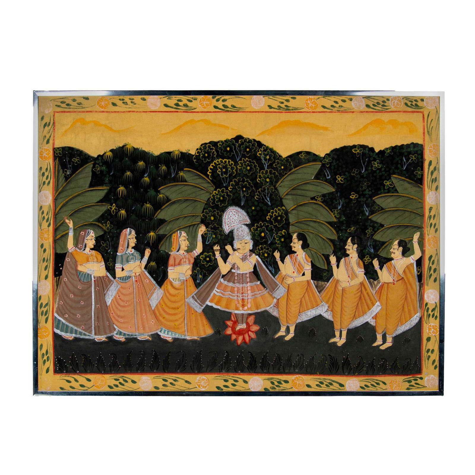 Original Religious Hand-Painted Cloth, Lord Krishna & Gopis (1 of 5)