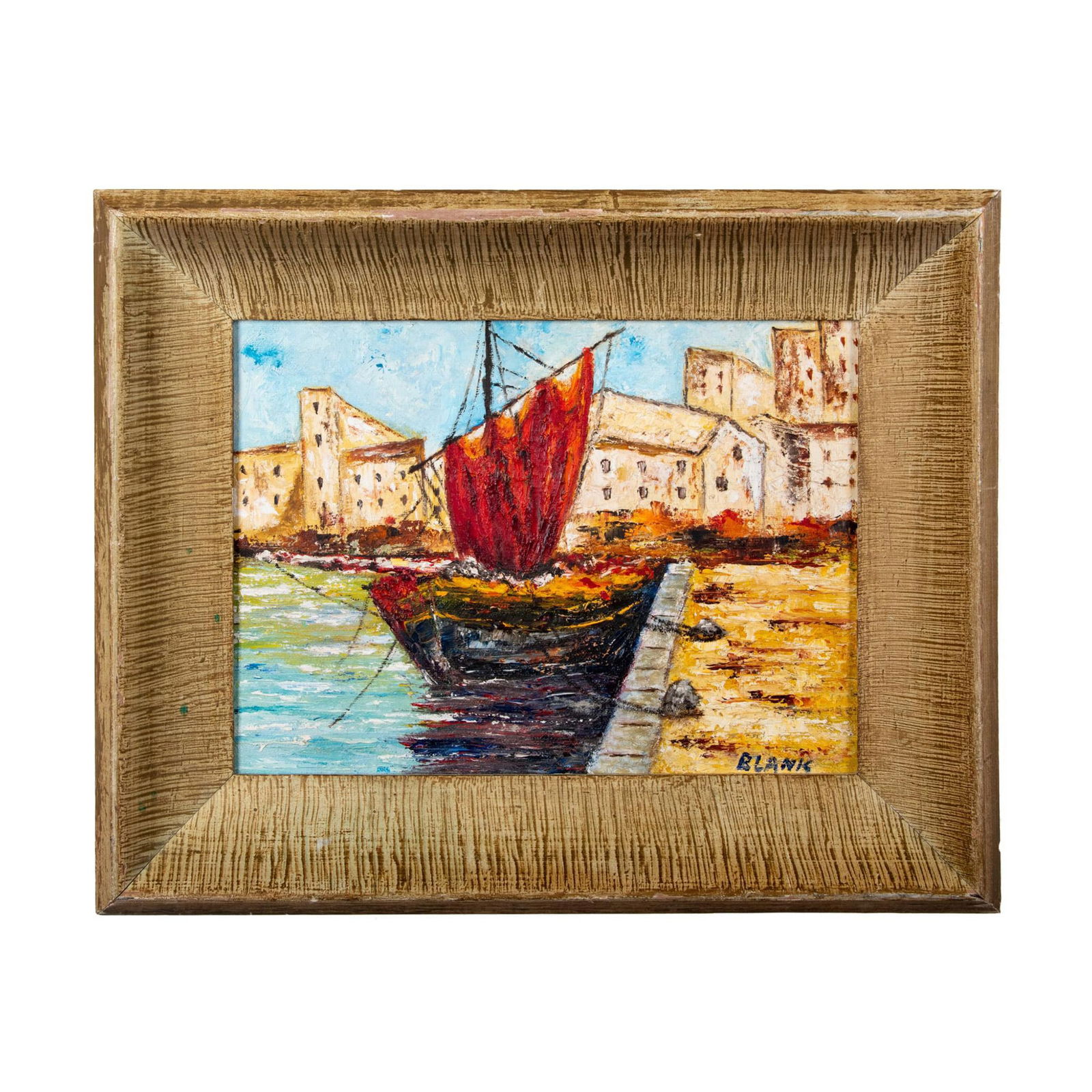 Jerry Blank, Oil on Canvas, Mediterranean Harbor, Signed (1 of 6)