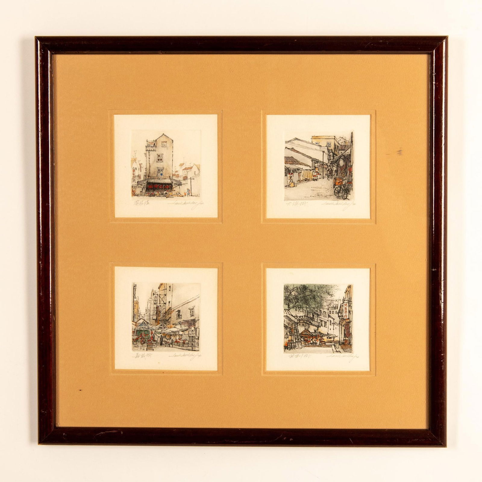 Law Wai Hin, Set of 4 Original Hand-Colored Etchings, Signed (1 of 7)