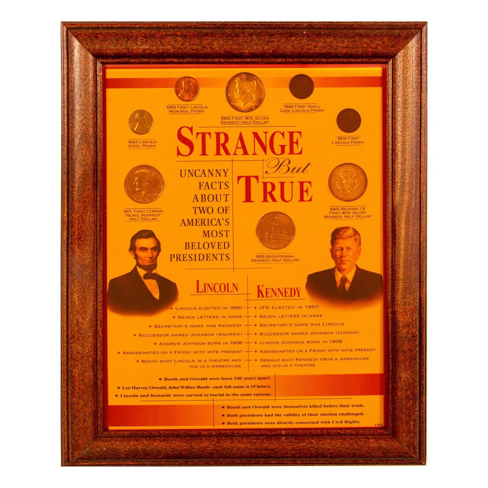 Commemorative Pres. Lincoln & Kennedy Facts w/ Eight Coins (1 of 5)