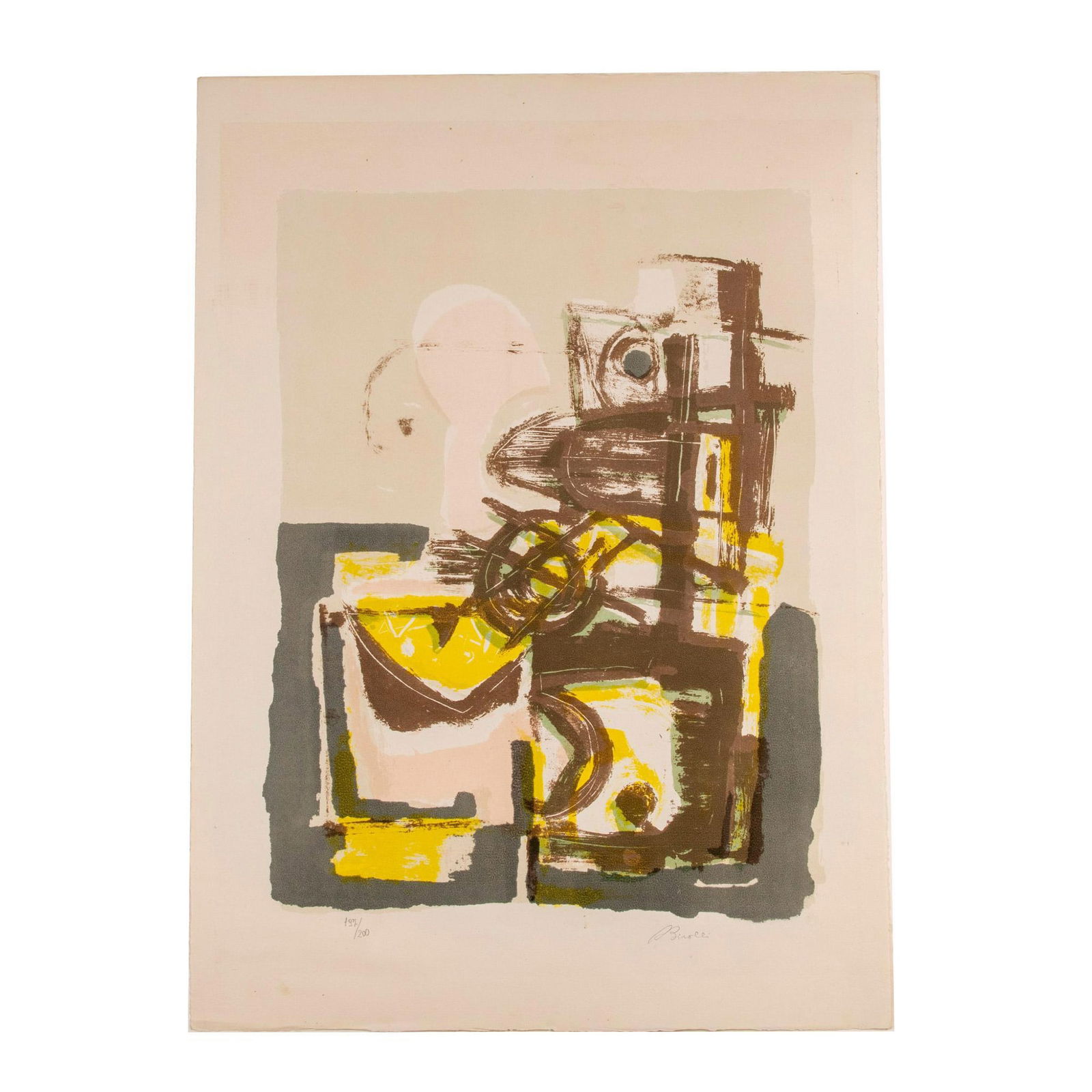 Renato Birolli, Original Color Lithograph on Paper, Signed: Abstract color lithograph on wove paper by Italian Avant-Garde artist Renato Birolli. Signature in pencil on lower right Birroli. Number on lower left: 197/200. Artist: Renato Birolli (Italian 1905-19