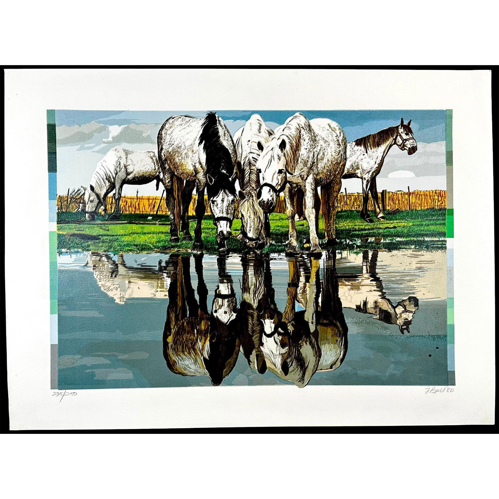 Fran Bull (1938-) Silkscreen, Horses of Camargue Signed: Silkscreen Titled Horses of Camargue Signed bottom right Numbered 235/250. Sight size 30" x 22"