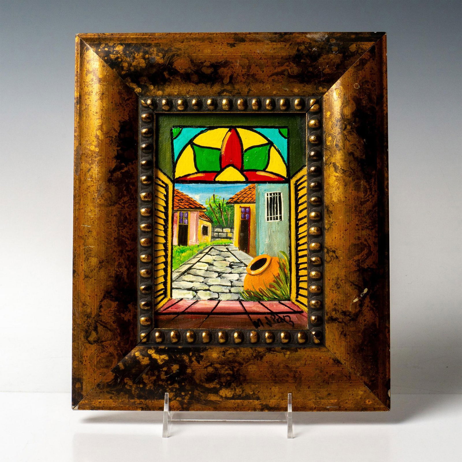 Original Oil on Board, Caribbean Street Scene, Signed (1 of 3)