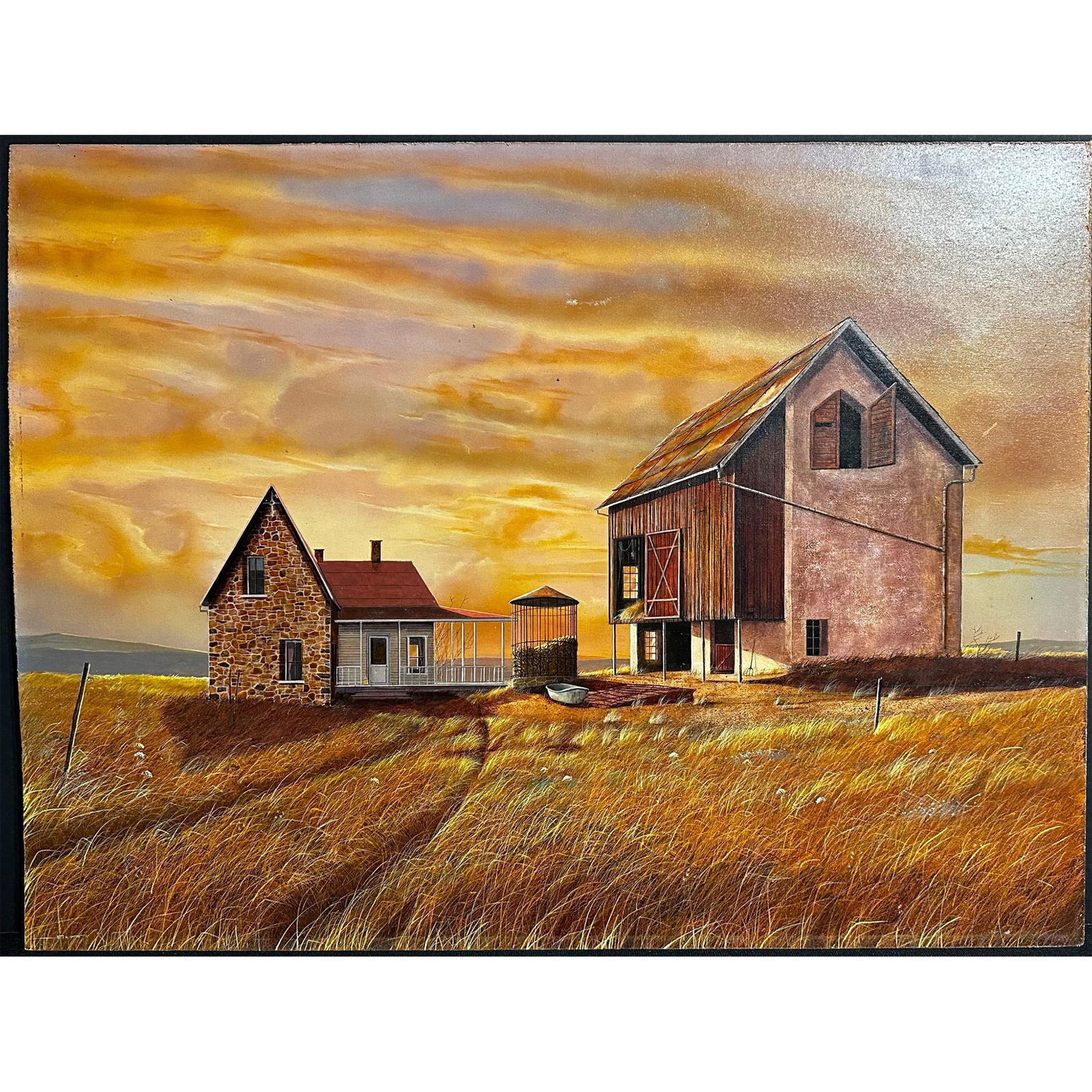 Unknown Artist, Painting on Board, Farm Scene (1 of 2)