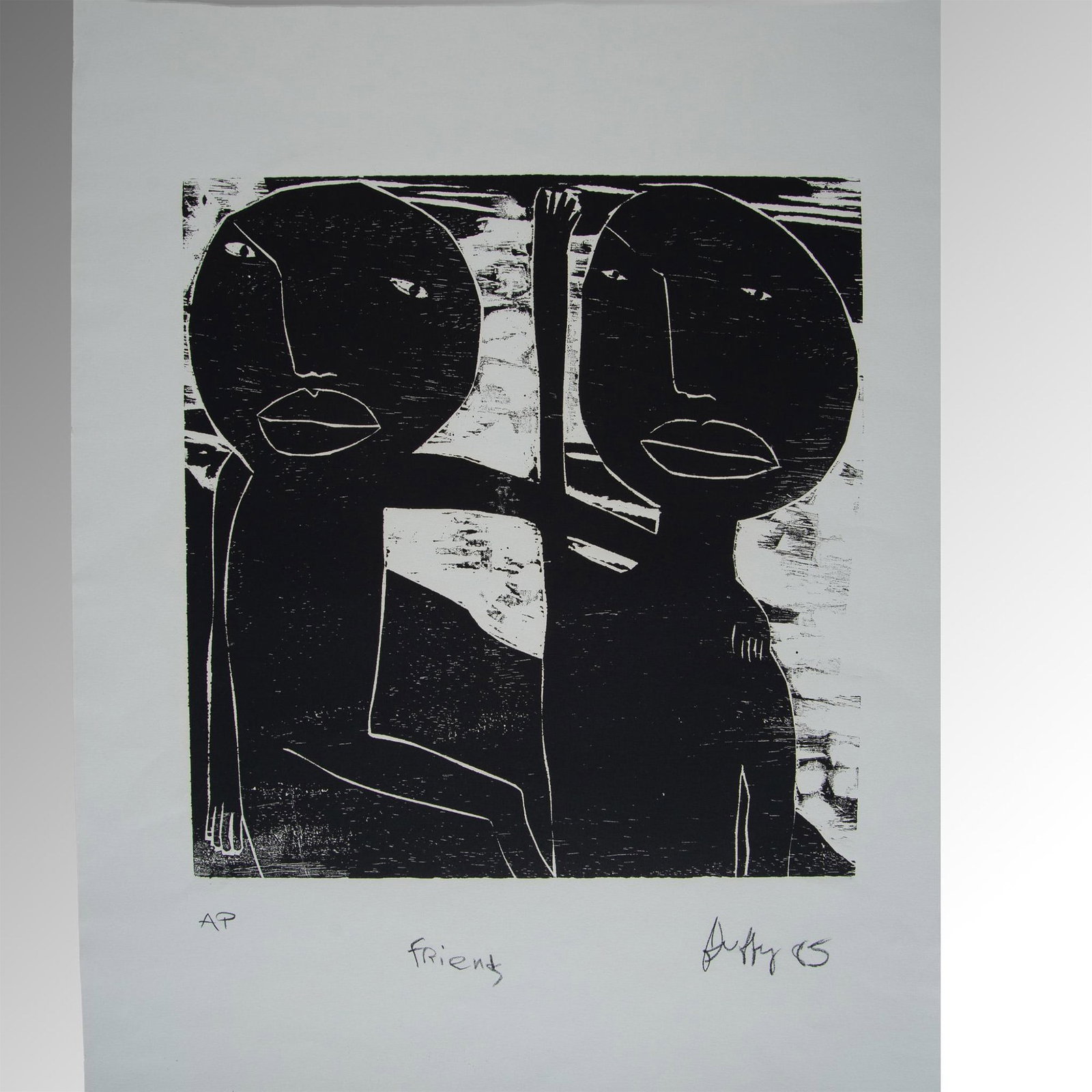 Michael Duffy, Original Woodblock on Paper, Friends, Signed (1 of 4)
