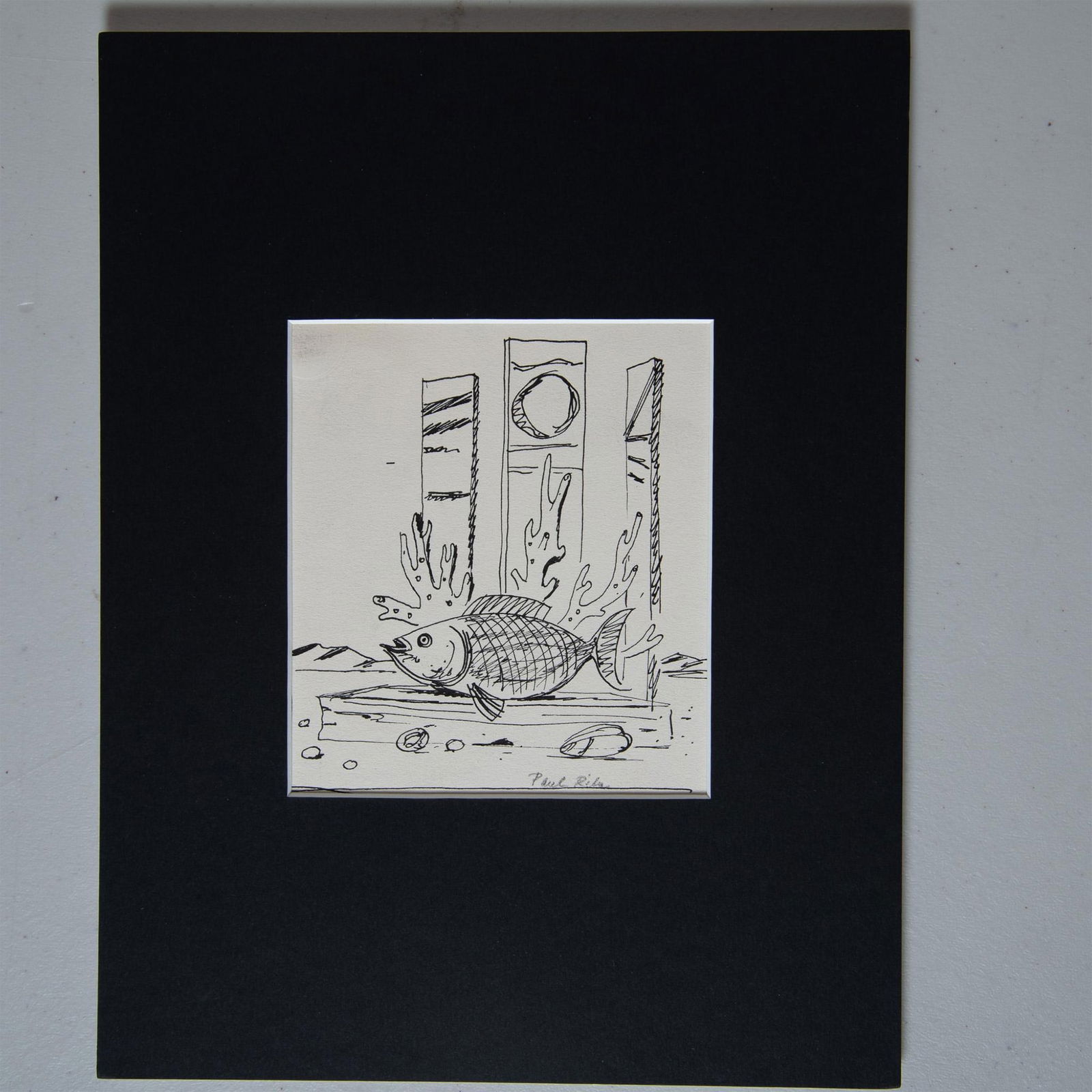 Paul Riba, Original Ink Drawing on Paper, Fish, Signed (1 of 3)