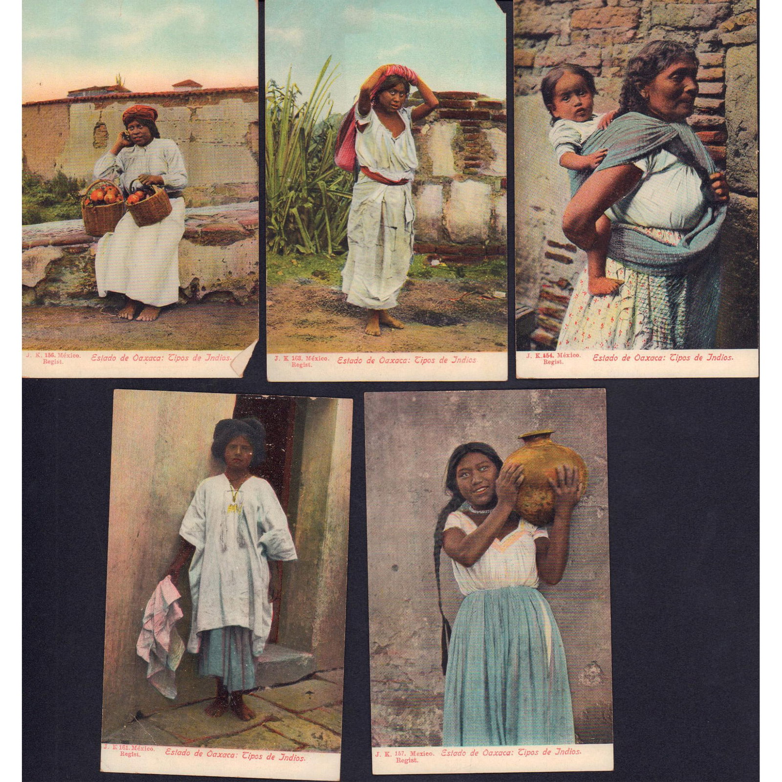 5pc Colorful Photochrom Mexico Postcards: Colorful assortment of postcards depicting native women in everyday circumstances. Unused, undivided backs. Issued: 1901-1907 Dimensions: 5.5"L x 3.5"W Country of Origin: Mexico