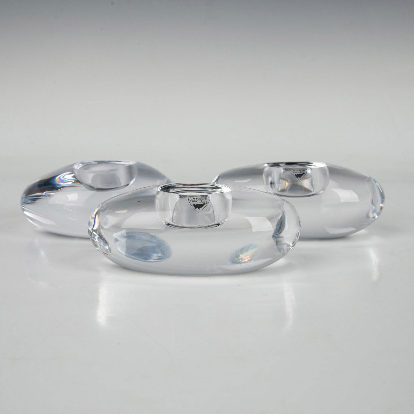 3pc Orrefors Crystal Candleholders, River Rock (1 of 5)