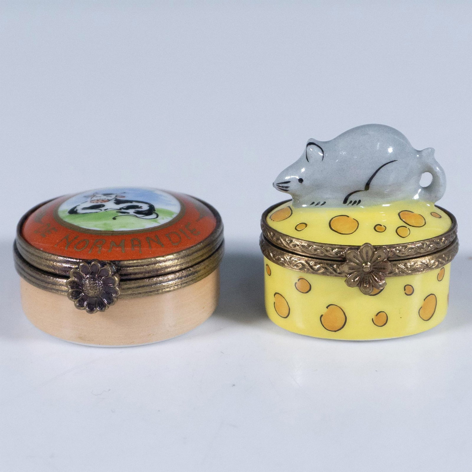 2pc Limoges Porcelain Treasure Boxes, Mouse and Cheese (1 of 4)