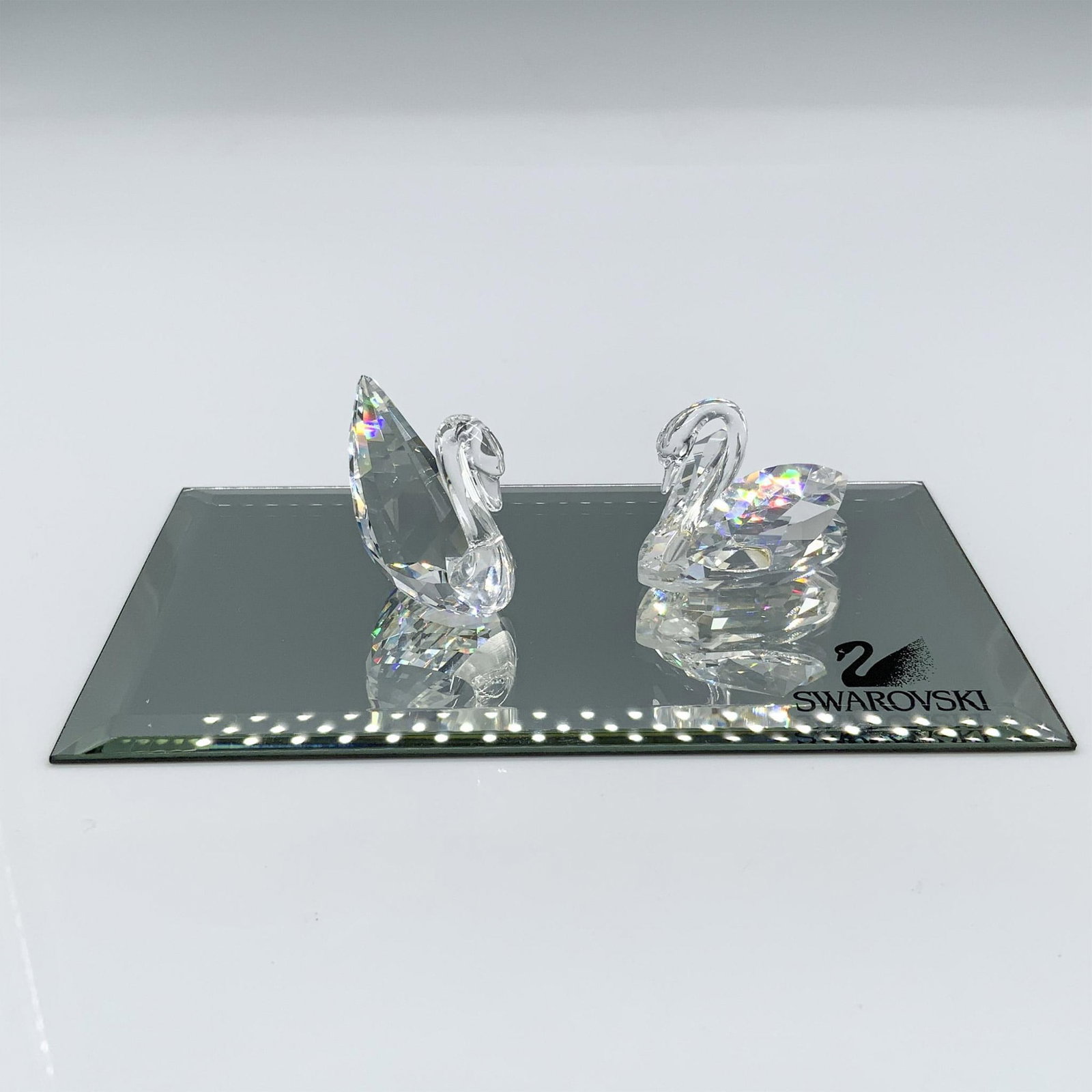 3pc Swarovski Crystal Figurines, Swans + Mirror Base (1 of 4)