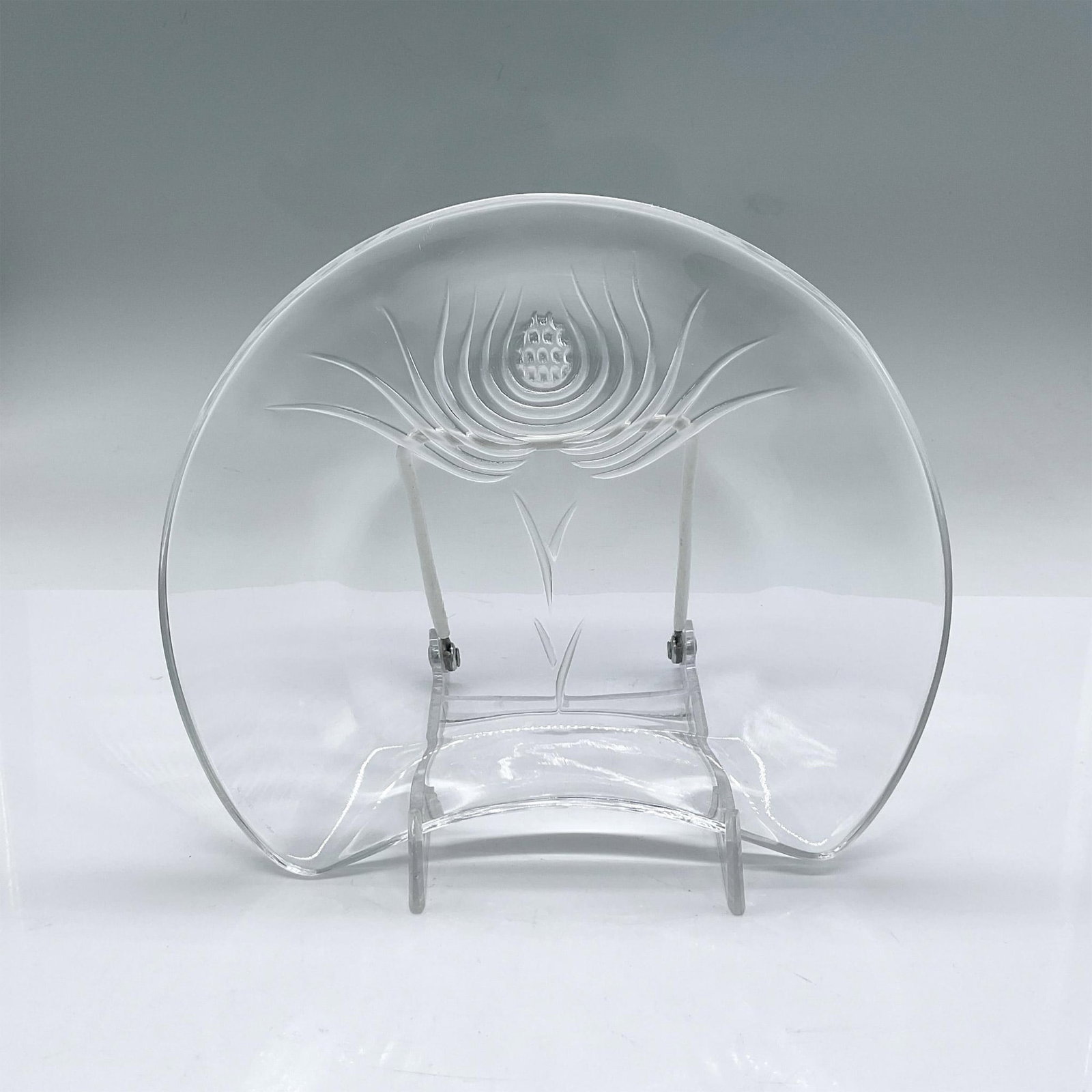 Lalique Crystal Crescent Shaped Plate, Flower (1 of 3)