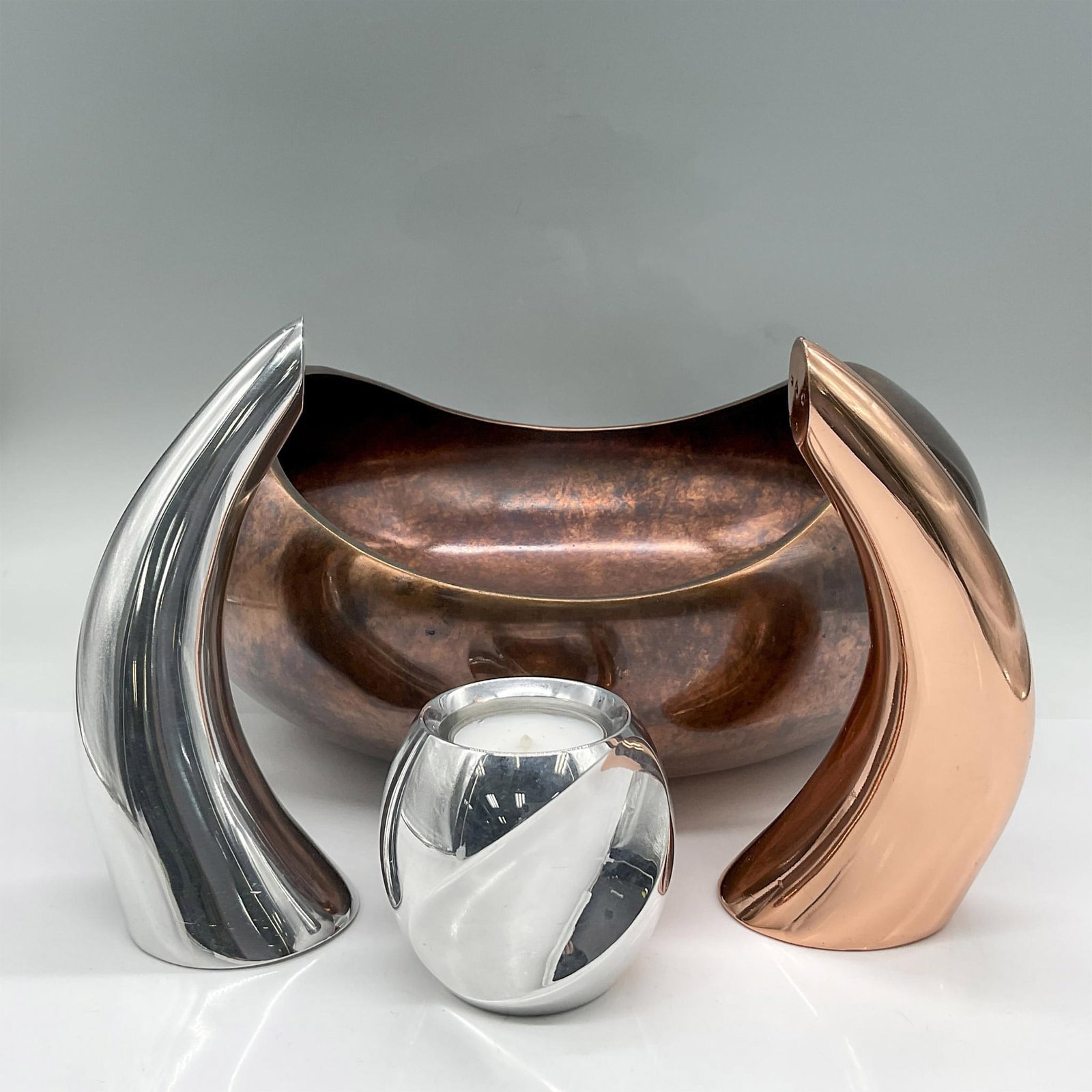 4pc Nambe Bronze/Silver Bowl, Salt + Pepper, Candle Holder (1 of 6)