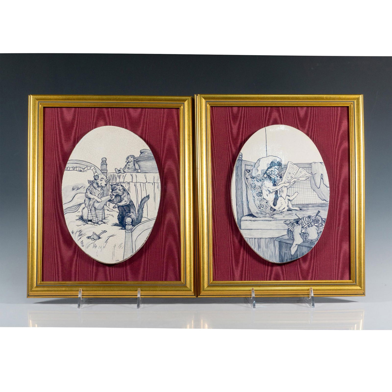 2pc Antique Doulton Burslem Framed Porcelain Plaques (1 of 3)