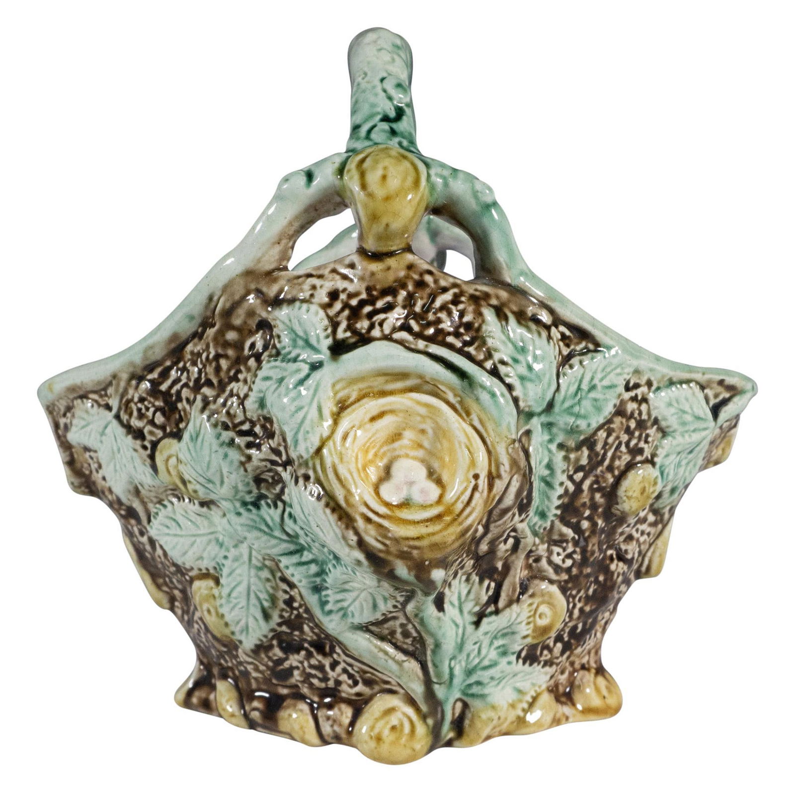 Antique Majolica Birds' Nest Basket, Victorian (1 of 4)
