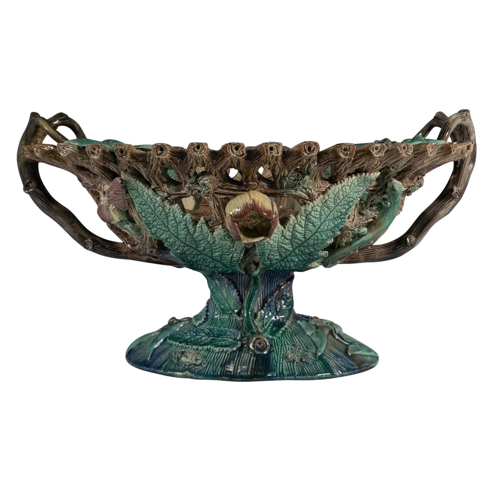 Large Antique Majolica Palissy Style Basket Centerpiece (1 of 5)