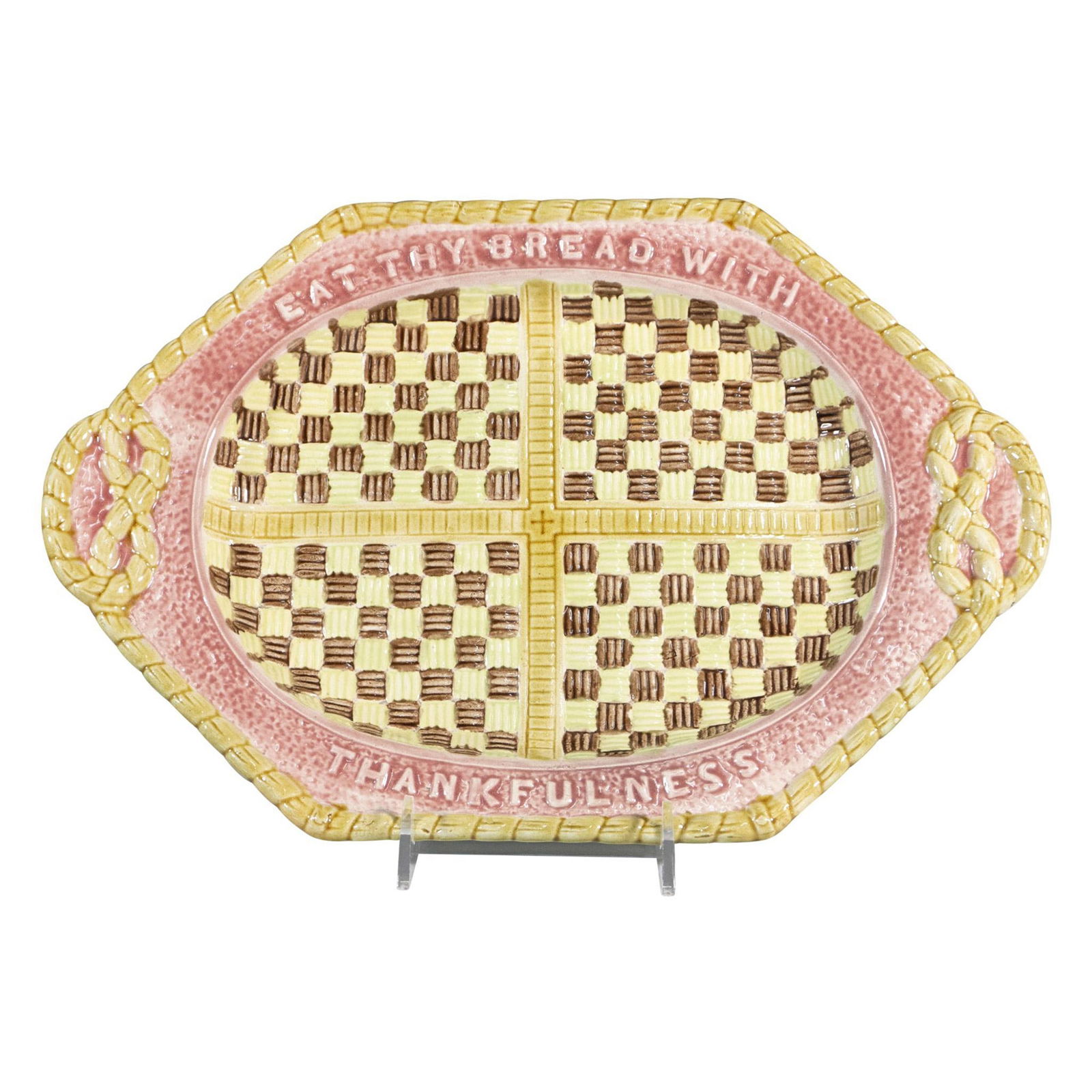Antique Majolica Basketweave Bread Tray (1 of 3)