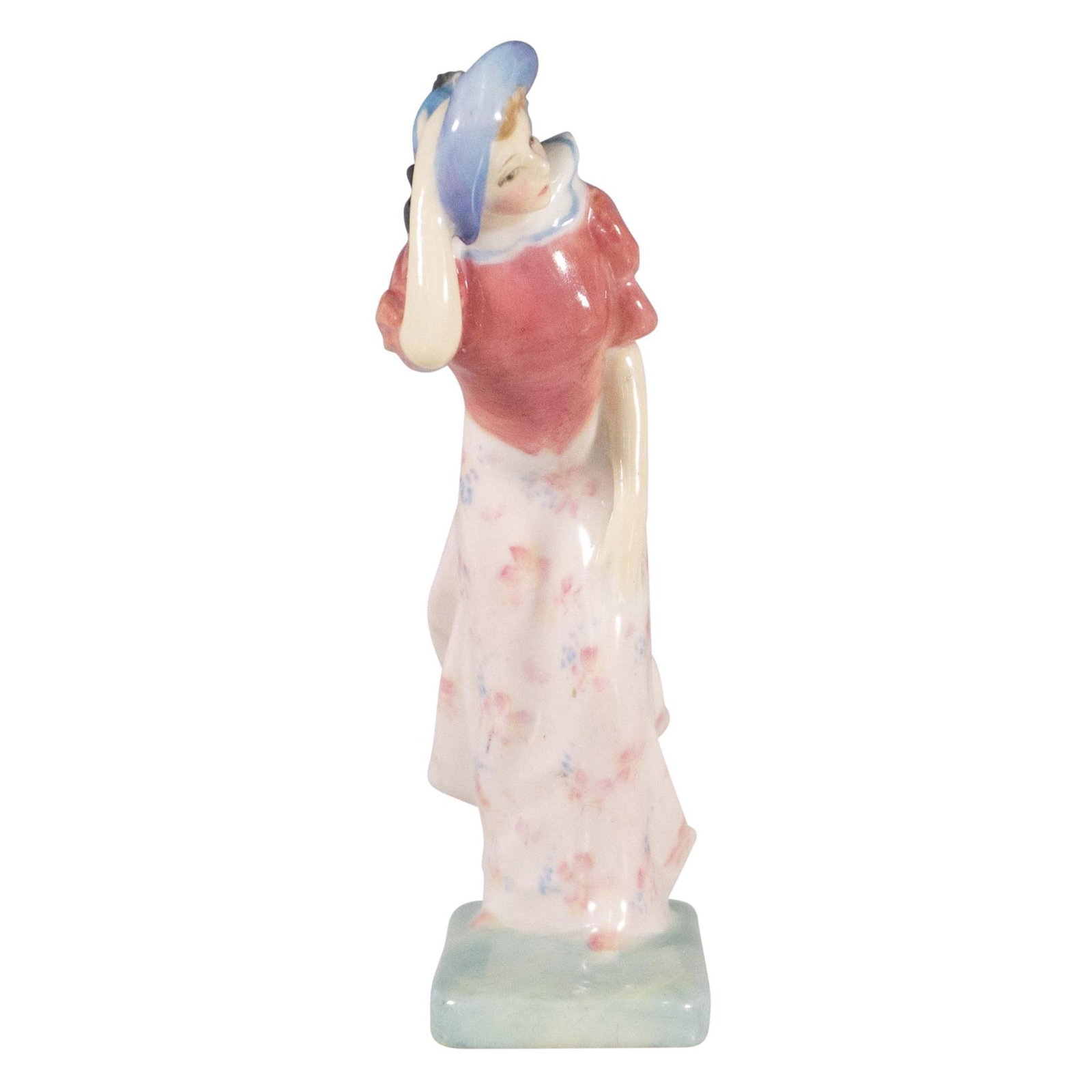 Windflower M78 Miniature - Royal Doulton Figurine: Hand painted in pink, green and blue coloration. Royal Doulton backstamp. Artist: Leslie Harradine Issued: c. 1939-1949 Dimensions: 2.5"L x 1.25"W x 4.25"H Manufacturer: Royal Doulton Country of Orig