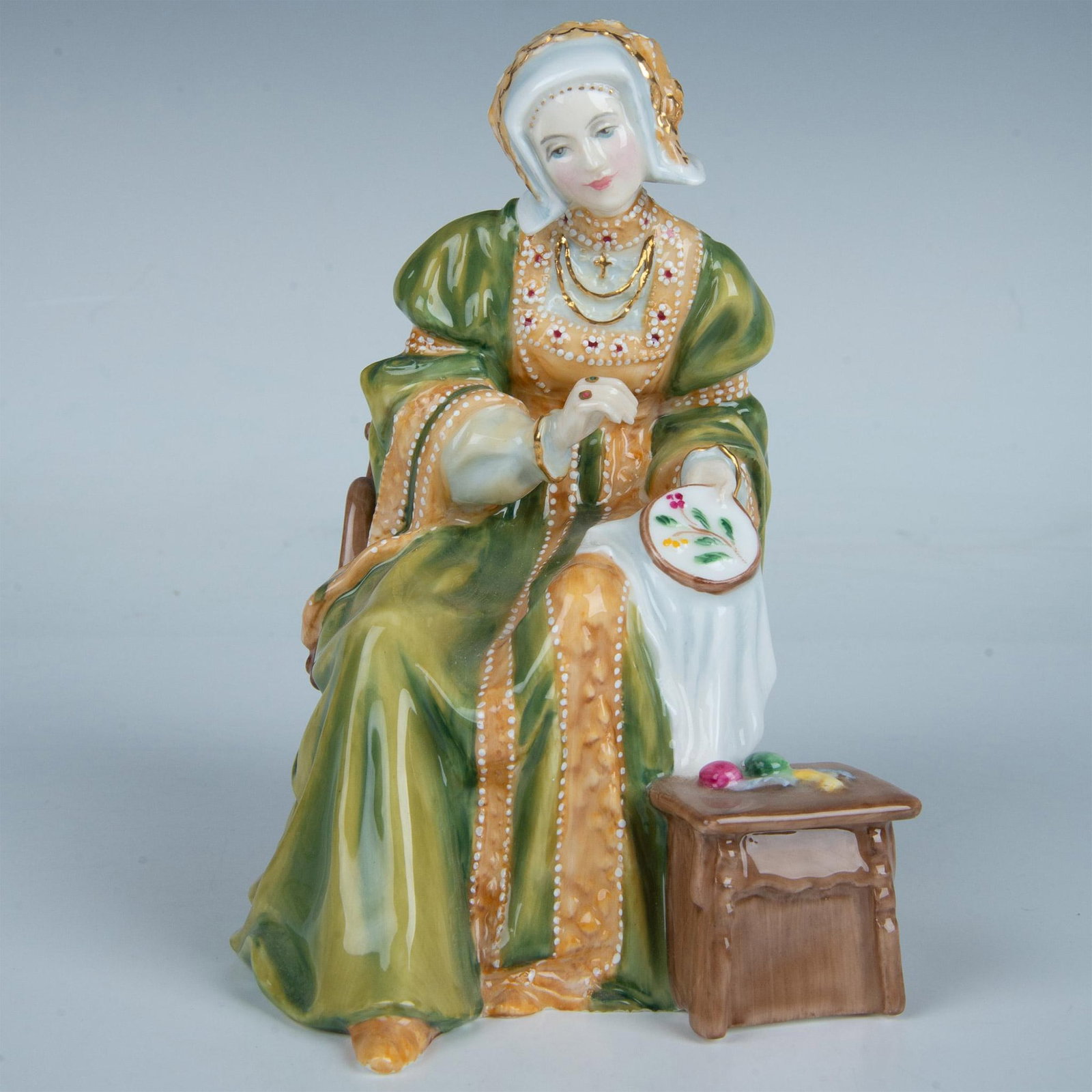 Anne of Cleaves HN3356 - Royal Doulton Figurine: This limited edition figurine was part of the Six Wives of Henry VIII series. Royal Doulton backstamp. Artist: Pauline Parsons Issued: 1991 Dimensions: 4.5"L x 4.5"W x 6.5"H Edition Number: 3588 of 95