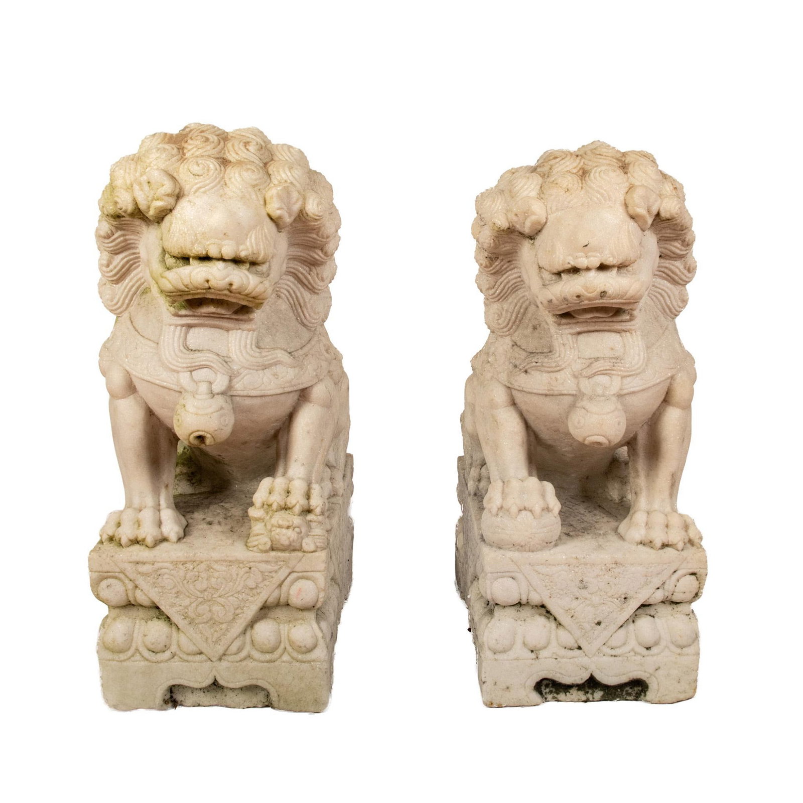 Pair of Chinese Marble Foo Dogs Sculptures (1 of 3)