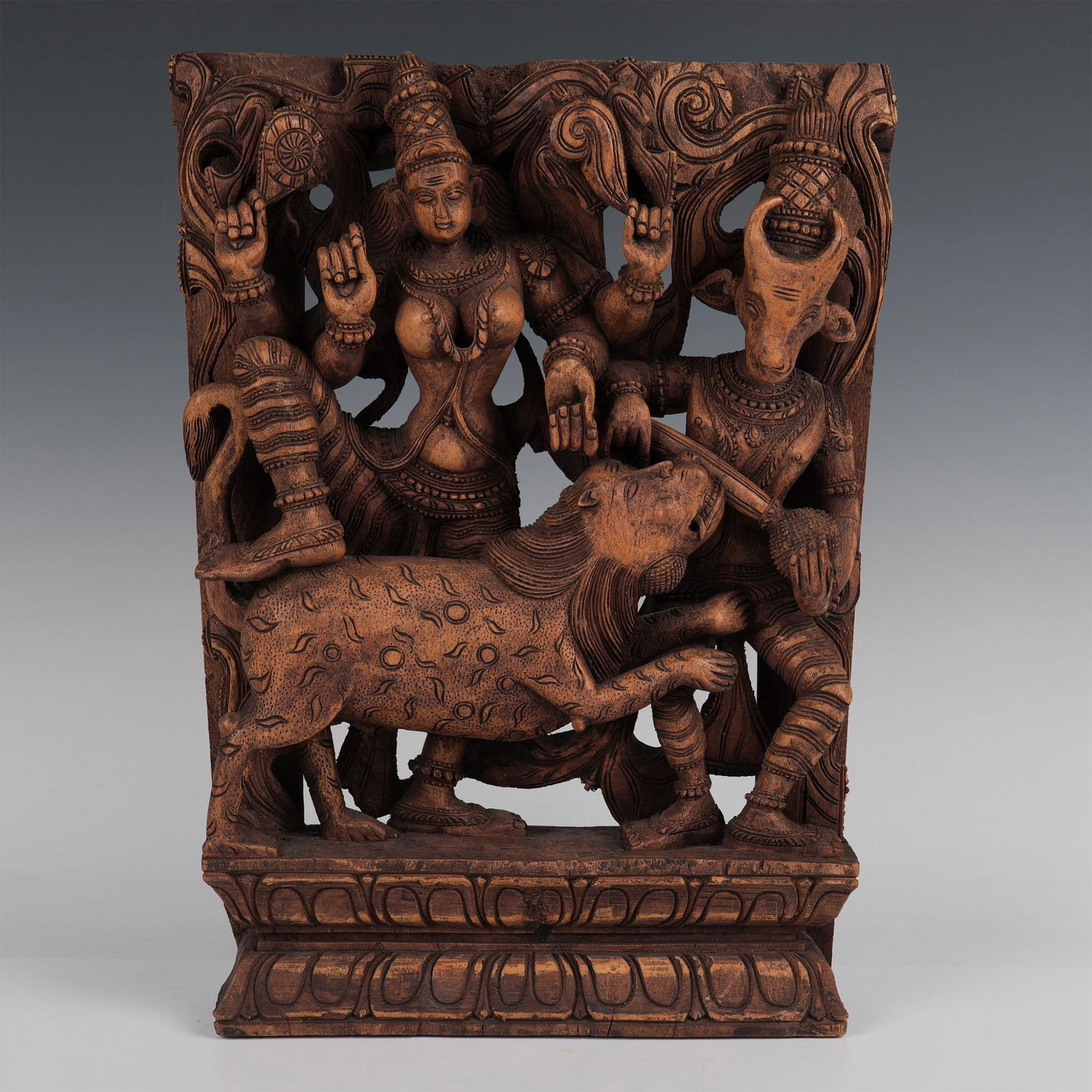 Antique Hindu Goddess Carved Wooden Wall Hanging Sculpture (1 of 5)