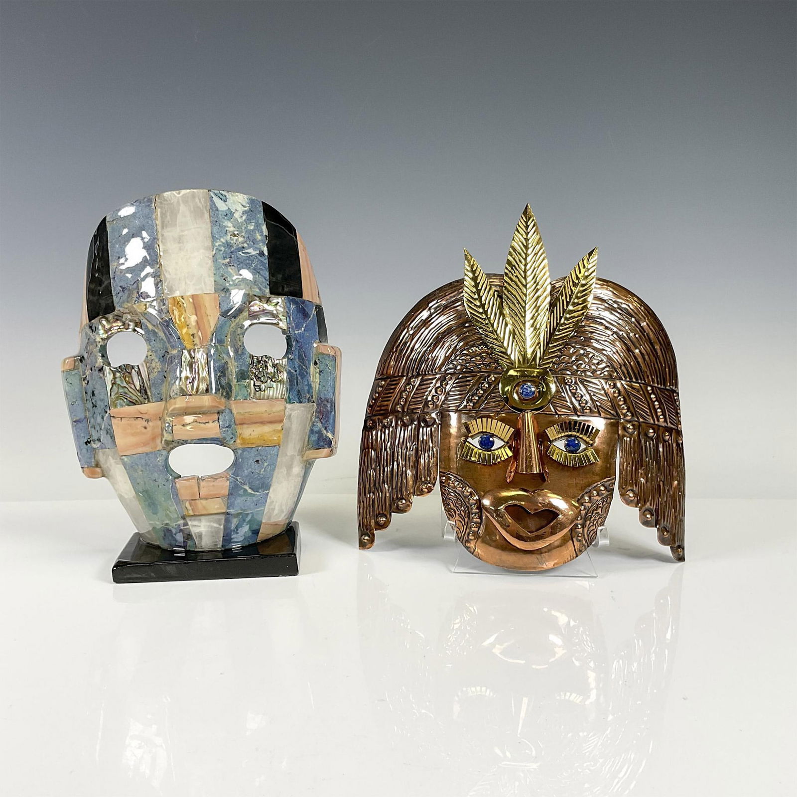 2pc Aztec Mayan Death Mask & Copper Decorative Mask (1 of 3)