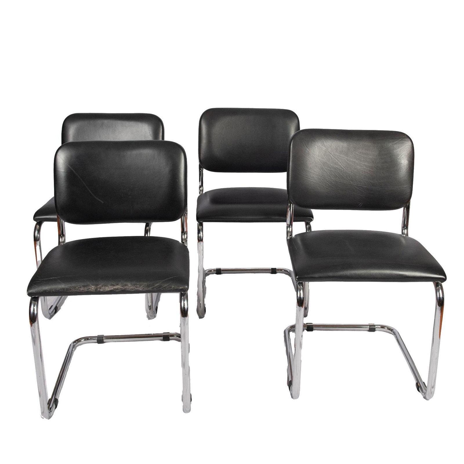 Set of 4 Bauhaus Style Black Leather & Chrome Dining Chairs (1 of 3)