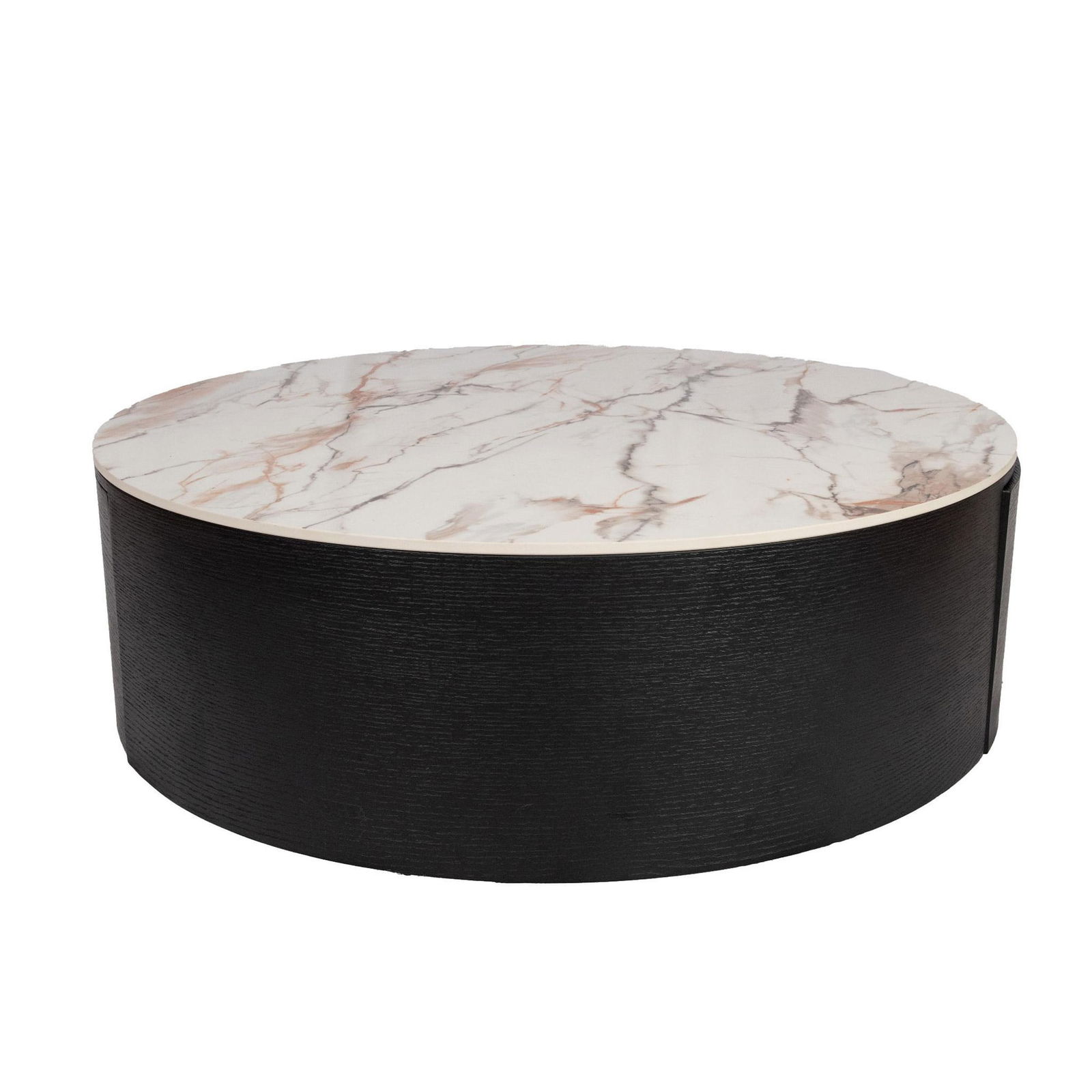 Modern Marble Top & Wood Base Drum Coffee Table w/ Drawers (1 of 6)