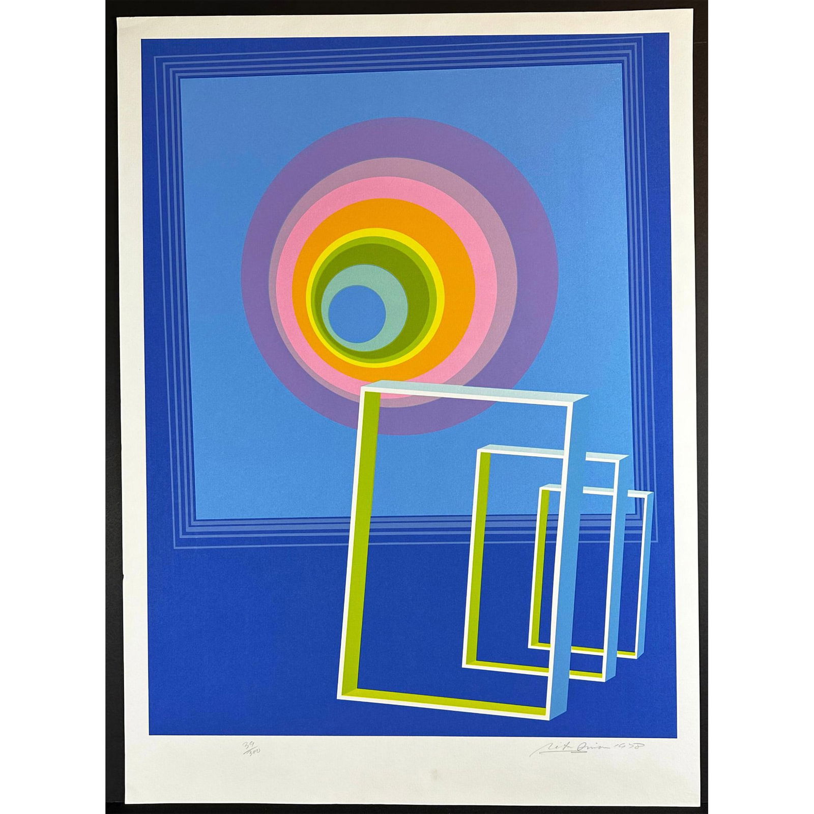 Rita Simon (American 1938-) Screenprint Spacescape Signed: Screenprint titled Spacescape Year 1978 Signed lower right numbered 39/300 Sight size 26" x 33.5"