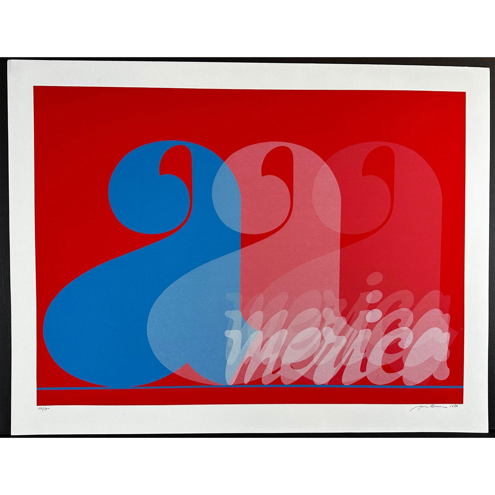 Jack Brusca (American 1939-1993) Silkscreen America, Signed: Silkscreen titled America. Signed lower right numbered 186/200. Year 1977 Sight size 33.5" x 26"