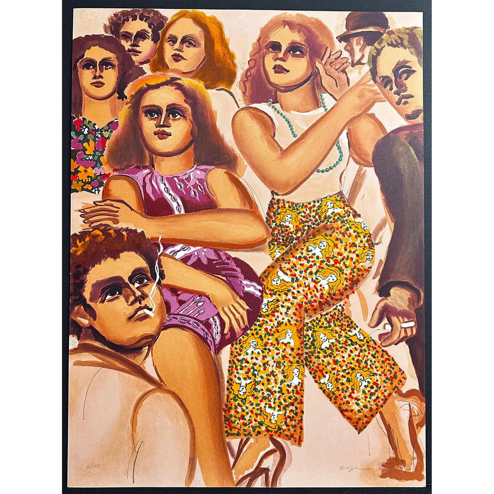 Lester Johnson (American 1919-2010) Lithograph Group Scene Slacks, Signed (1 of 3)