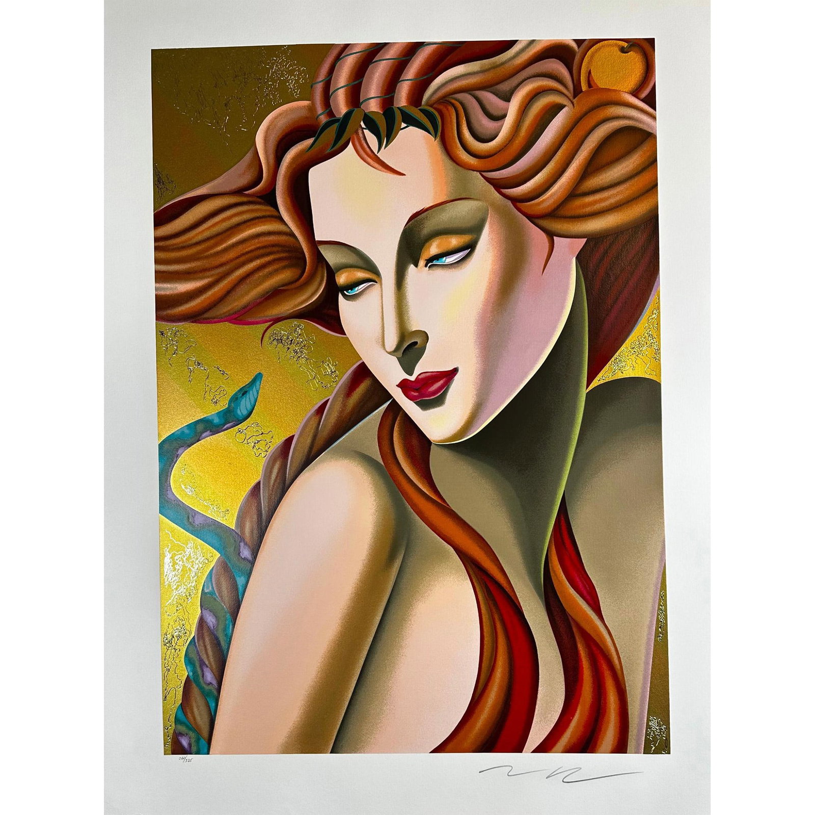 Robert Moser (American) Serigraph with Gold-Foil Stamping Eve, Signed: Serigraph with Gold-Foil Stamping titled Eve Signed lower numbered 260/325 Sight size 28" x 36"