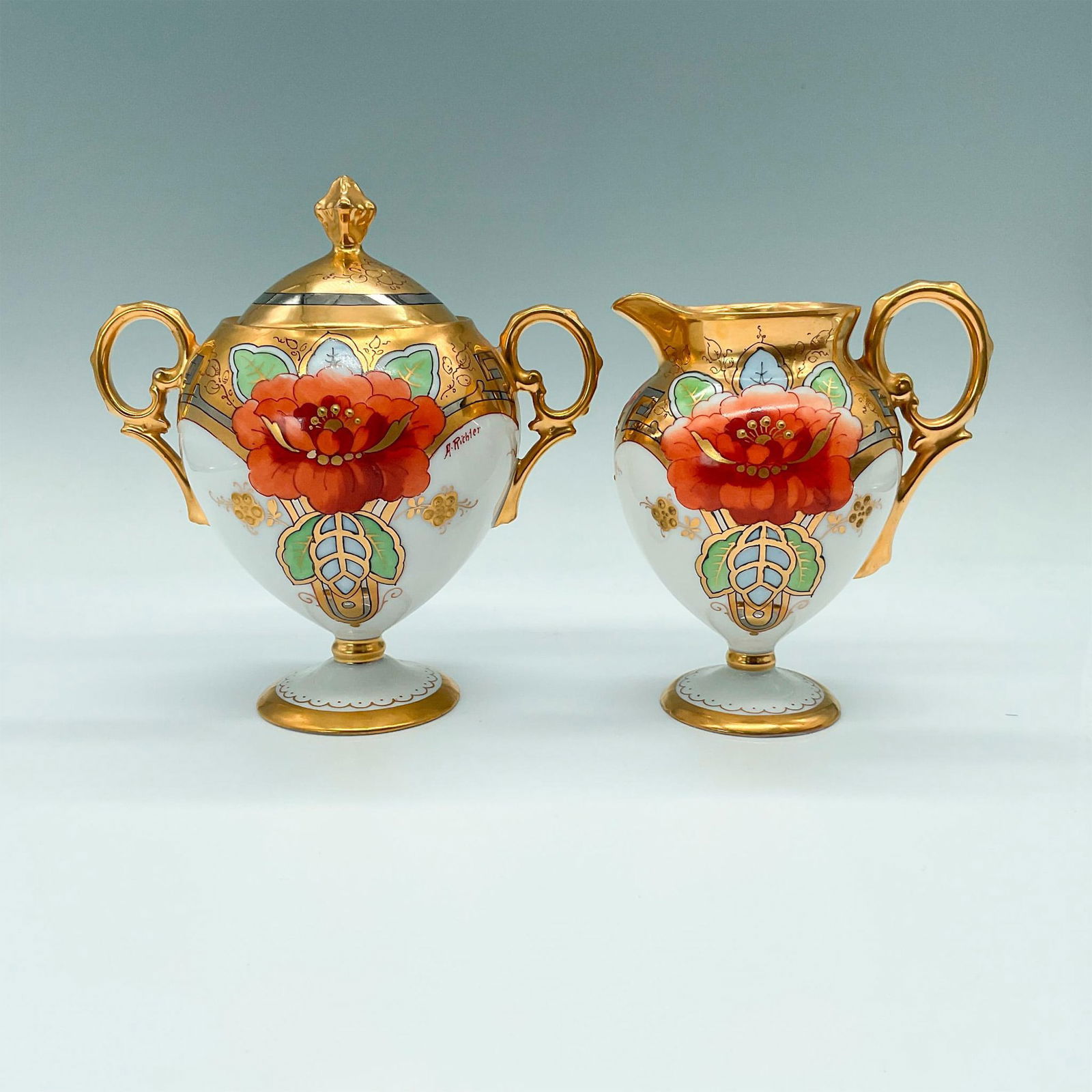 2pc Pickard China Cream & Sugar Set with Dahlia Rubra (1 of 3)