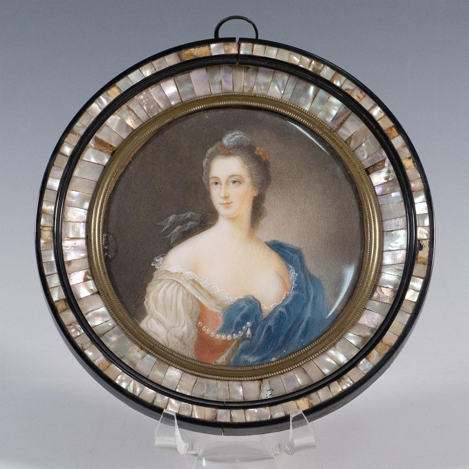 Antique Miniature Hand-Painted Noble Beauty Portrait, Signed (1 of 3)