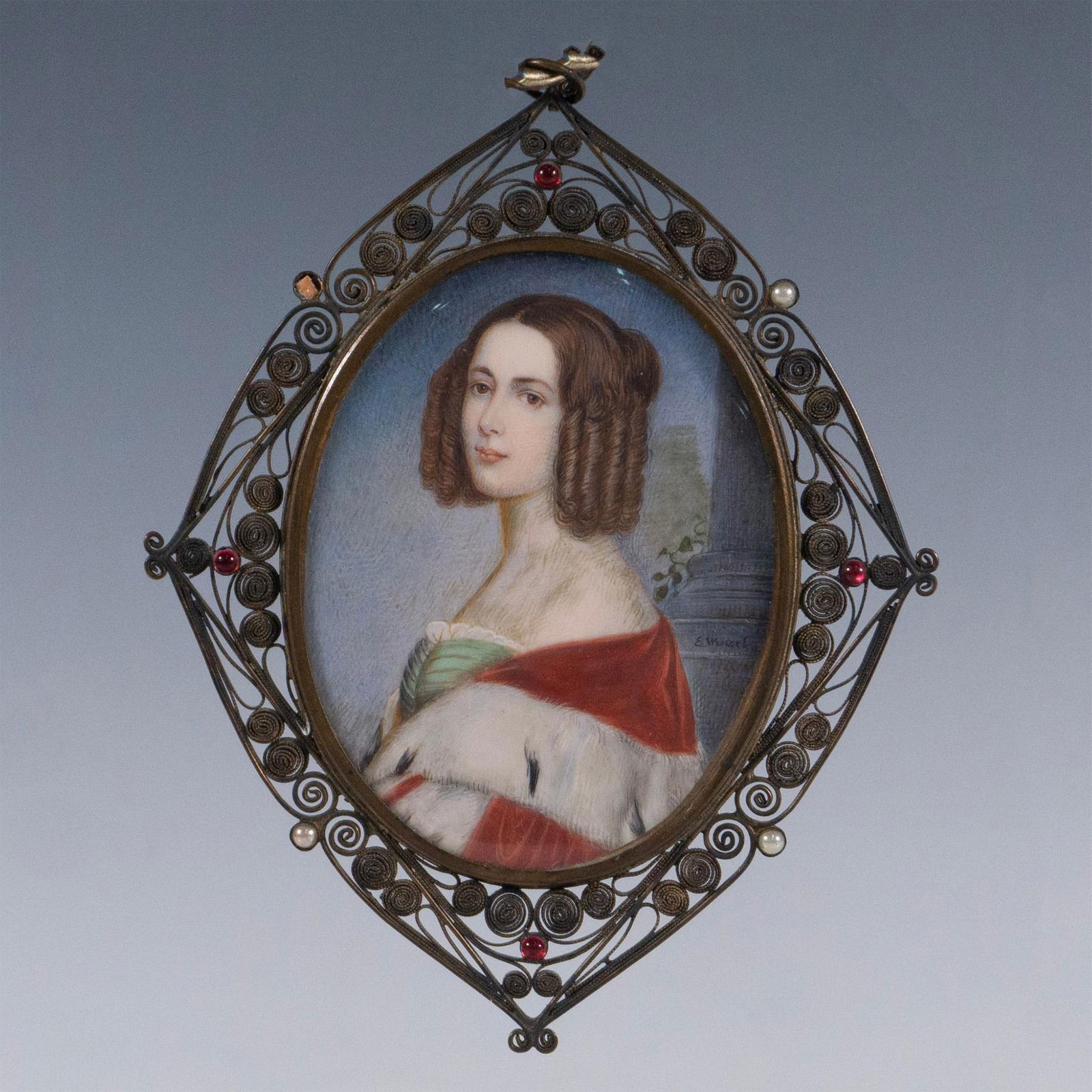 Joseph Karl Stieler (After) Hand-Painted Miniature, Signed (1 of 3)