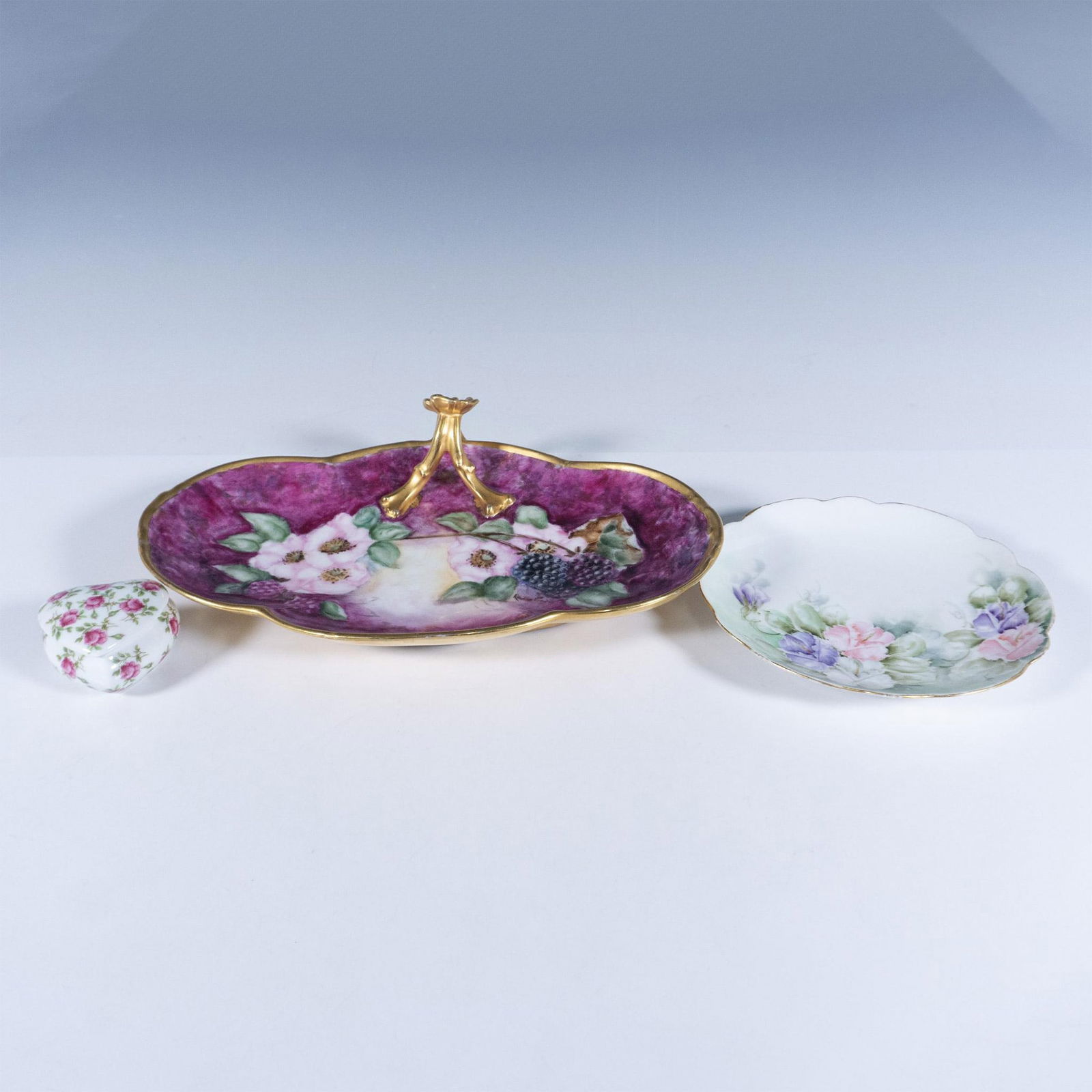 3pc Vintage Porcelain Floral Trays and Jewelry Box (1 of 3)