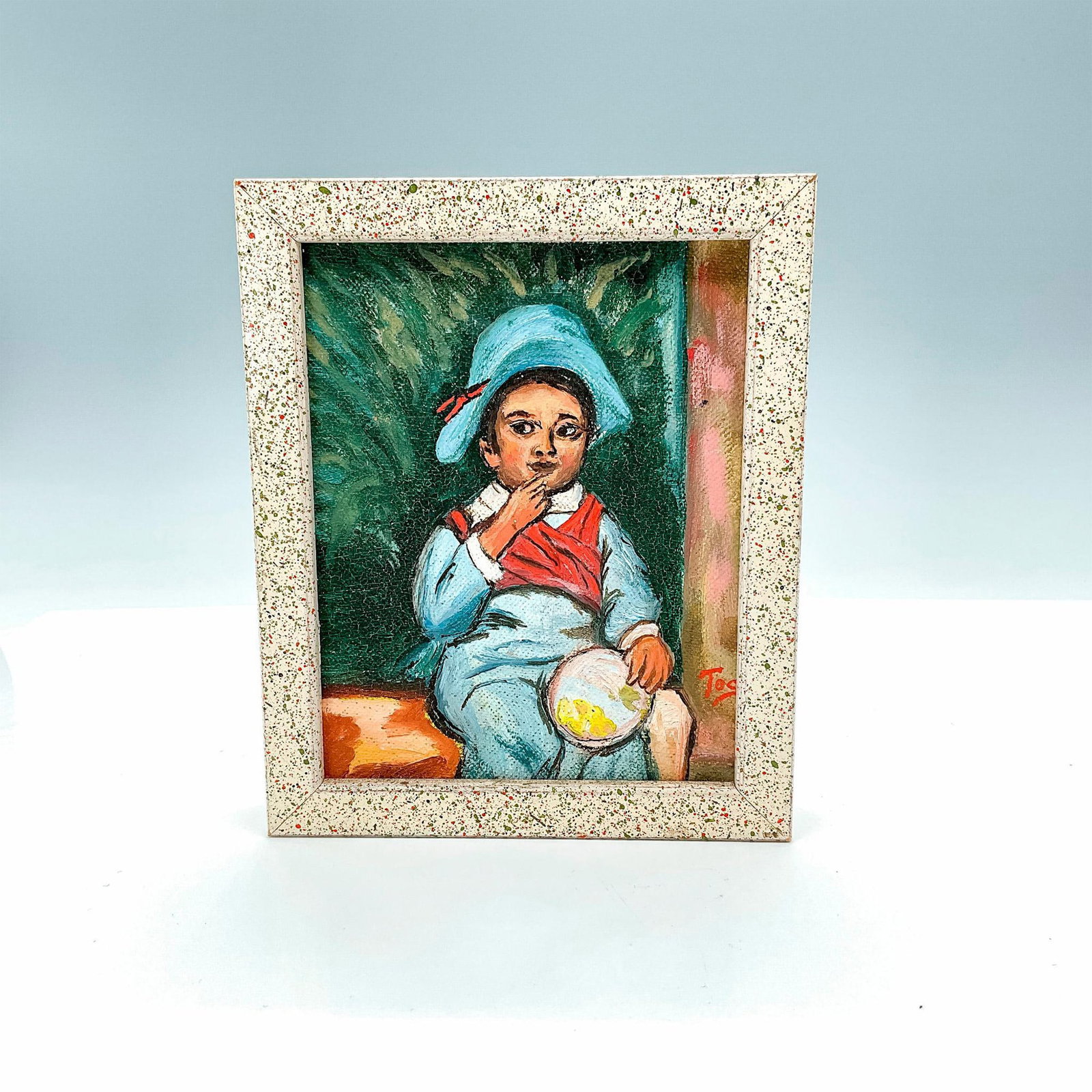 Attr. Ralph Toch Mayer (American, 1895-1979) Oil Painting: Small portrait of a boy on board. Signed Toch lower right, includes frame. Measures ?5"L x 1"W x 6"H including frame. Artist: Ralph Toch Mayer Dimensions: 5"L x 1"W x 6"H Country of Origin: United Sta