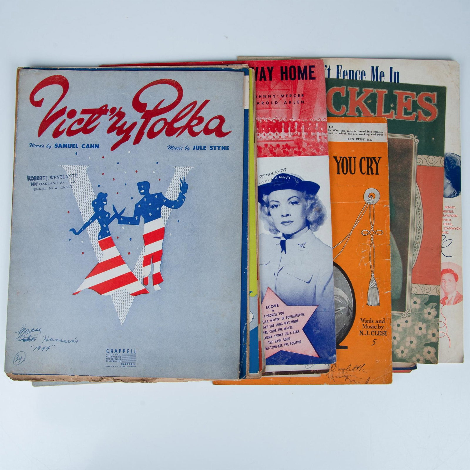 17pc WW1 and WW2 Era Sheet Music: These sheet music booklets are mainly standard sized of 9"W x 12"H with additional war edition books that are smaller in size wo co-operate with the Government effort to conserve paper. The titles in 